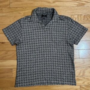 Todd Snyder Men's Short Sleeve Black and Tan Knit Polo Medium